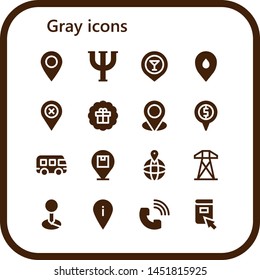 gray icon set. 16 filled gray icons.  Simple modern icons about  - Placeholder, Psi, Sticker, Bus, Electric tower, Phone call, Click