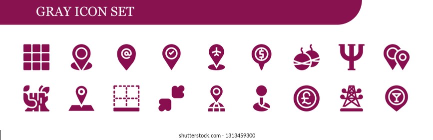 gray icon set. 18 filled gray icons.  Simple modern icons about  - Palette, Placeholder, Smoke bomb, Psi, Placeholders, Log, Bottom, Resize, Pound, Electric tower