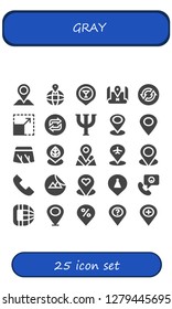  gray icon set. 25 filled gray icons. Simple modern icons about  - Placeholder, Loop, Resize, Psi, Windshield, Phone call, Sticker