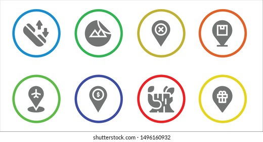 gray icon set. 8 filled gray icons.  Collection Of - Phone call, Placeholder, Sticker, Log