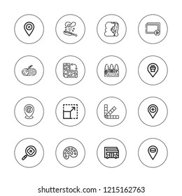 Gray icon set. collection of 16 outline gray icons with bus, flip, frying pan, log, palette, placeholder, resize, scene icons.