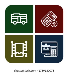 gray icon set. Collection of Bus, Calculator, Heated towel rail icons