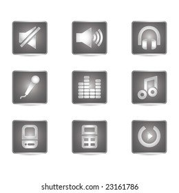 Gray Icon Set - Music & Audio Software and Equipment  Buttons. 9 vector buttons and icons.
