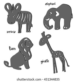 Gray icons of African animals, abstract vector illustration