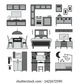 Gray icons with the image of furniture for websites