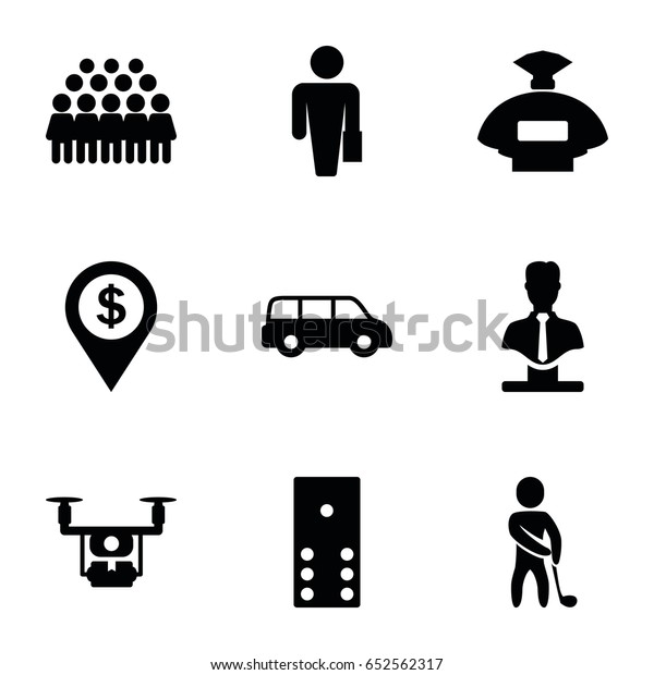 Gray icons set. set of 9 gray filled icons such as
perfume, bust, group, golf player, dollar location, medical drone,
domino, man with case