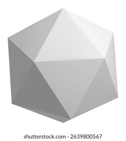 Gray icosahedron rotating in white background, creating an abstract and geometric composition, ideal for technology, mathematics, or design projects
