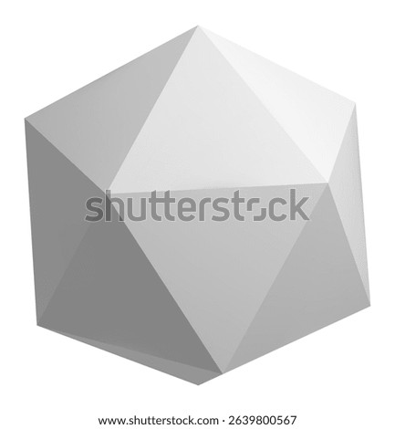 Gray icosahedron rotating in white background, creating an abstract and geometric composition, ideal for technology, mathematics, or design projects
