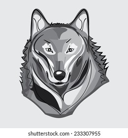 Gray illustration of wild wolf