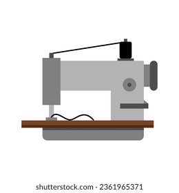 Máquina de coser industrial gris con hilo negro para tela de tela de coser icono de diseño vectorial plano