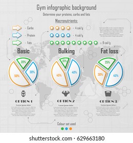 Gray info graphic background with gym and fitness and sample text