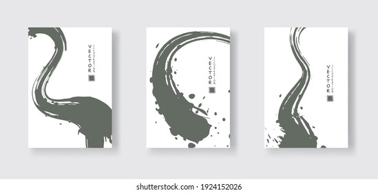 Gray ink brush stroke on white background. Japanese style. Vector illustration of grunge wave stains.Vector brushes illustration.