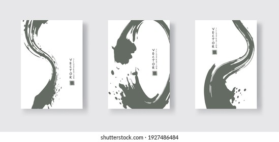 Gray ink brush stroke on white background. Japanese style. Vector illustration of grunge wave stains.Vector brushes illustration.