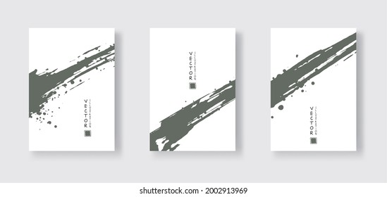 Gray ink brush stroke on white background. Japanese style. Vector illustration of grunge wave stains.Vector brushes illustration.