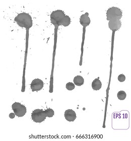 Gray ink splashes in watercolor style