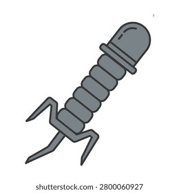 A gray insect with a segmented body and sharp legs on a white background, simple cartoon illustration