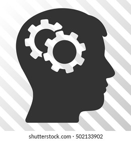 Gray Intellect Gears interface toolbar icon. Vector pictograph style is a flat symbol on diagonal hatch transparent background.