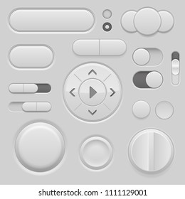 Gray interface buttons. 3d set of UI icons. Vector illustration