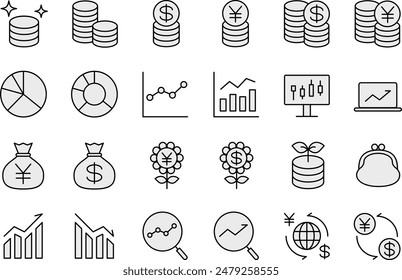 Gray investment line drawing icon set