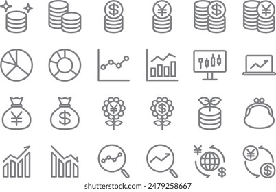 Gray investment line drawing icon set