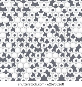 Gray irregular geometric seamless pattern with hexagons.