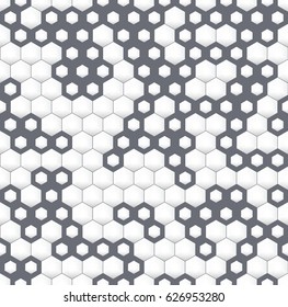 Gray irregular geometric seamless pattern with hexagons.