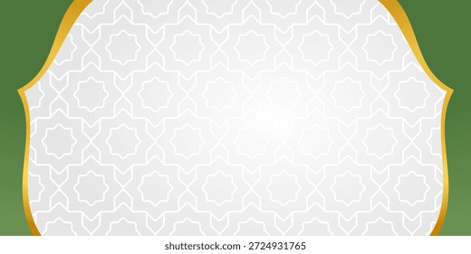 Grauer islamischer Hintergrund mit grünem und goldenem Rahmen. Kostenloses Copyspace-Design. Geeignet für Bannervorlagen, Poster und Grußkarten.