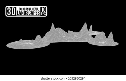 gray island of polygonal computer mountains vector illustration