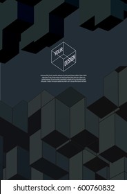 Gray isometric abstract shapes lay on blue gray background