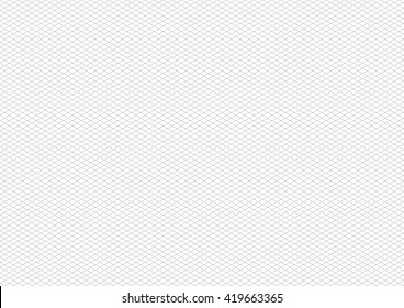 Gray isometric grid on white, a4 size horizontal background