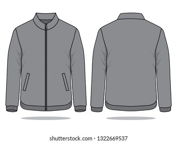 Gray Jacket Template Vector On White Background.Front And Back View.