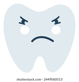 Gray jealous tooth Emoji Icon. Cute tooth character. Object Medicine Symbol flat Vector Art. Cartoon element for dental clinic design, poster