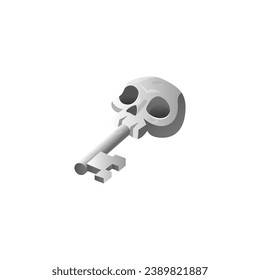 Gray key with skull flat style, vector illustration isolated on white background. Decorative design element for online games, trophy and symbol of secret treasure