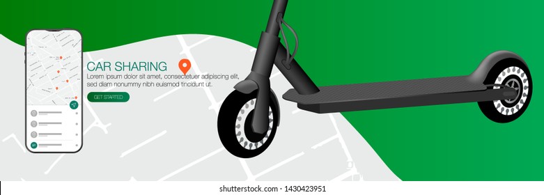 Gray kick scooter car sharing. Push Scooter. Ecology transport concept. Eco city transport. Vector Illustration