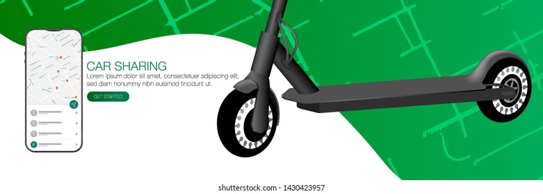 Gray kick scooter car sharing. Push Scooter. Ecology transport concept. Eco city transport. Vector Illustration