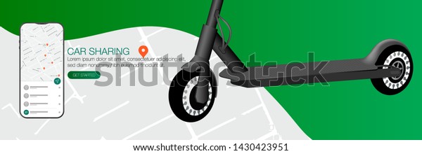Gray kick scooter\
car sharing. Push Scooter. Ecology transport concept. Eco city\
transport. Vector\
Illustration