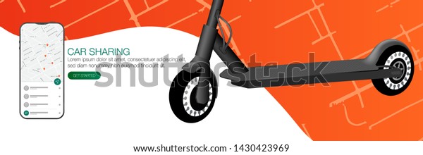 Gray kick scooter\
car sharing. Push Scooter. Ecology transport concept. Eco city\
transport. Vector\
Illustration