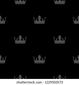 Gray king crowns seamless pattern on black background