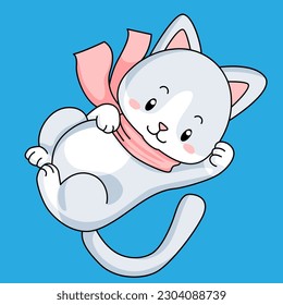 gray kitten with a bow is playing