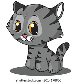 Graues Kätzchen, handgezeichnet. Adorable Kätzchen, Vektorgrafik. Rein Haustier im Cartoon-Stil.