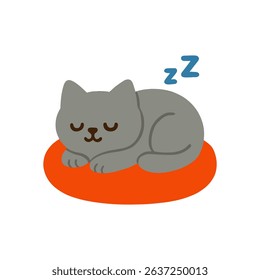 Gray kitty dreams on orange cushion illustration design element