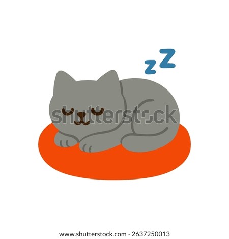 Gray kitty dreams on orange cushion illustration design element