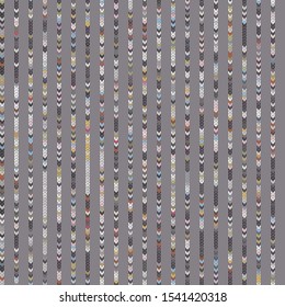 Gray Knit Stitch Stripe Texture Background. Seamless Pattern in Multicolor Variegated Boho Dye. Knitting Craft Background. Hand Drawn Winter  Stitch Effect All Over Print. Vector Repeat Tile Eps 10.
