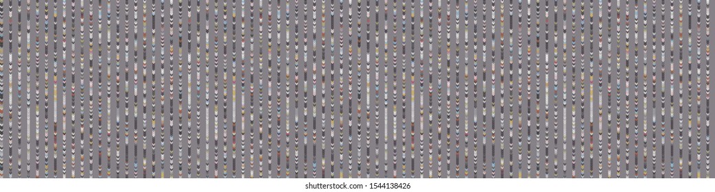 Gray Knit Stitch Stripe Texture Border Background. Seamless Pattern in Multicolor Variegated Boho Dye Ribbon Trim. Knitting Craft Background. Hand Drawn Winter Stitch Effect Banner. Vector Eps 10.