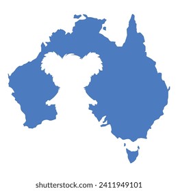 Gray koala bear cut out from a map of Australia