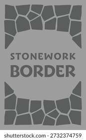 Gray label with an irregular stonework border pattern framing centered text