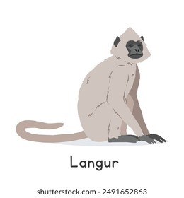 Ilustración vectorial de un personaje Clipart de dibujos animados de langur gris, animal en estilo plano. Animales salvajes, criaturas salvajes, concepto de vida salvaje. Diseño de Vector de langur sagrado aislado sobre fondo blanco