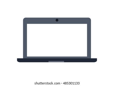 Gray laptop flat icon. Laptop flat icon with blank white screen. Laptop in front. Concept of IT communication, e-learning, internet network. Isolated object on white background. Vector illustration.