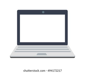 Gray laptop flat icon. Laptop flat icon with blank white screen. Laptop in front. Concept of IT communication, e-learning, internet network. Isolated object on white background. Vector illustration.