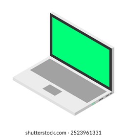 gray laptop with green screen. laptop on white background. business, education, technology themes. copy space. vector illustration. flat style. blank screen laptop. advertising place